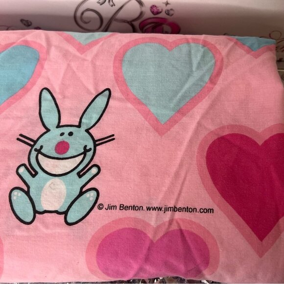 Happy bunny sheets Jim Benton top sheet hearts Pink and Blue Heart Bunny - Picture 4 of 6